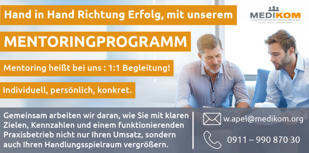 Vorstellung des Mentoringprogramms der MediKom Consulting GmbH, Mehr Infos unter info@dev9.webdesign-praxis.de